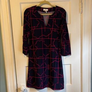 Jude Connally Navy and Fuchsia Patterned Shift Dress